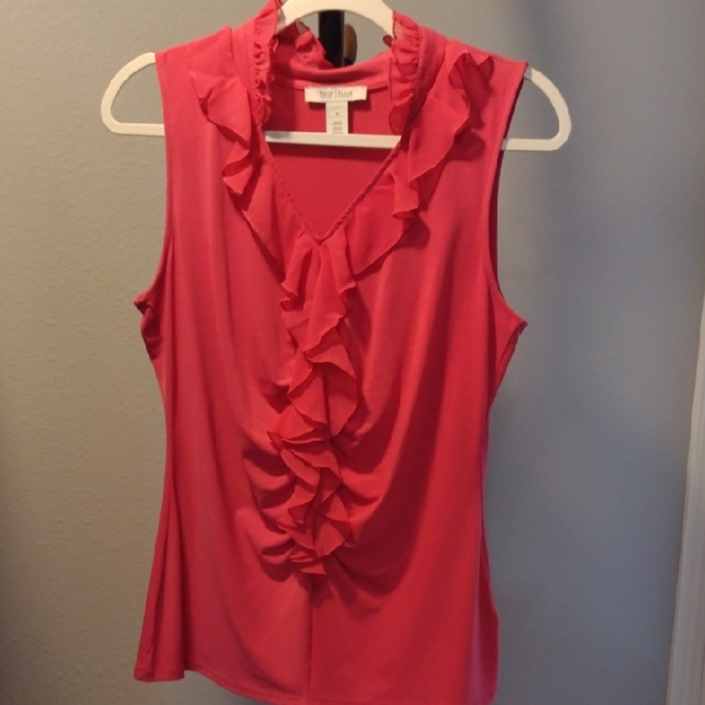WHBM Ruffle Front Collar Pink Sleeveless Top Stretch